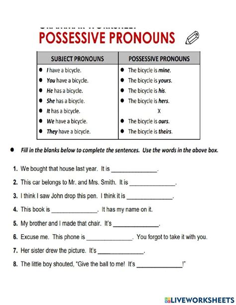 Possessive Nouns Pronouns Worksheet Live Worksheets Worksheets