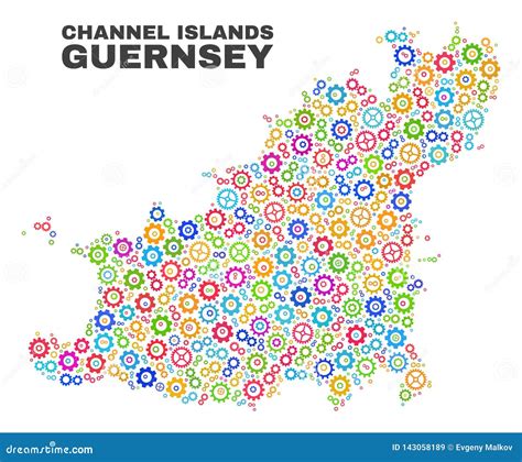 Mappa Dell Isola Di Guernsey Del Mosaico Degli Elementi Di Ingranaggio