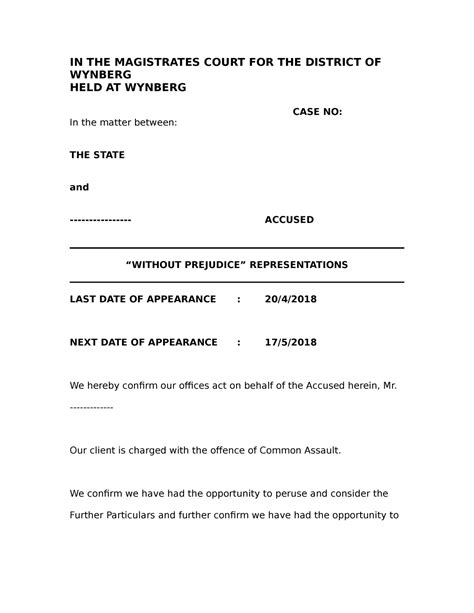 Representations Example In The Magistrates Court For The District