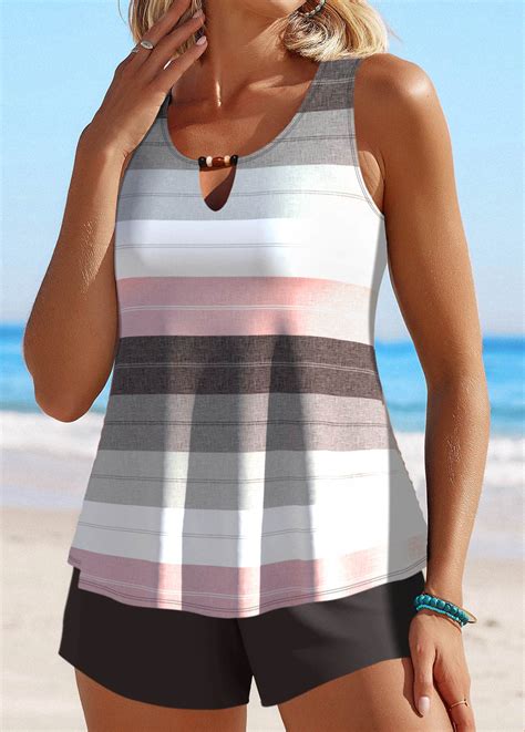 Cut Out Multi Stripe Print Tankini Set Modlily Usd