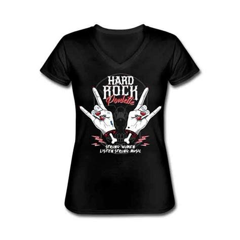 T Shirt Femme Manches Courtes Col V Hard Rock Poulette Noir T