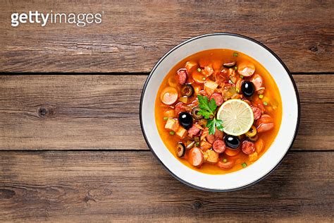 Traditional Russian Meat Soup Solyanka