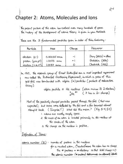 Chapter 2 Atoms Molecules Ions Pdf Molecules Chemistry