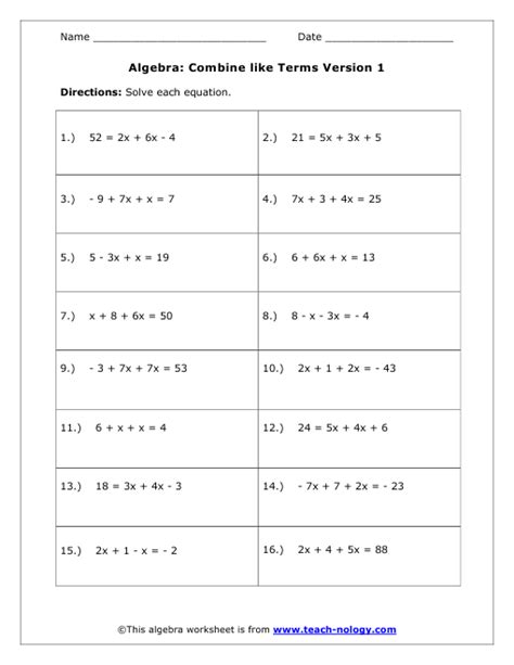 Combine Like Terms Practice