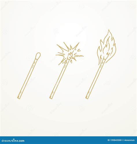 Matches Lighted Match And Burning Match Sketch Hand Drawn Vector