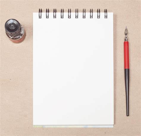 Premium Photo Blank Sketchbook Page Mockup With Pen And Ink On Craft