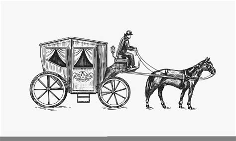 Ilustración De Carruaje De Caballos Cochero En Un Viejo Carro