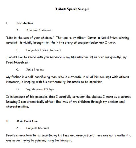 8 Sample Tribute Speech Examples Pdf Sample Templates