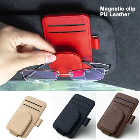 Multifunctional Pu Leather Car Sun Visor Glasses Holder Creative