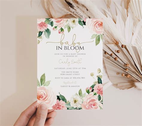 Floral Baby In Bloom Shower Invitation Template Blush Baby Etsy