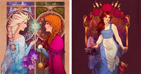 15 Wonderful Illustrations Of Disney Characters In Art Nouveau Style