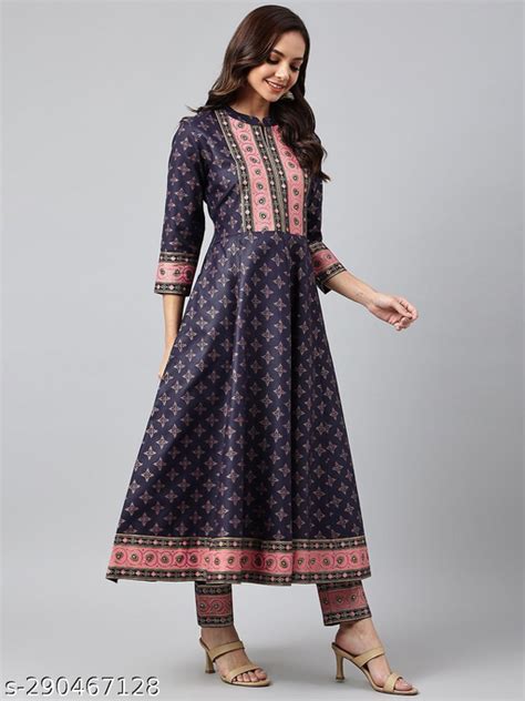 Women Rayon Printed Anarkali Kurta And Pant Set Indian Wedding Dress