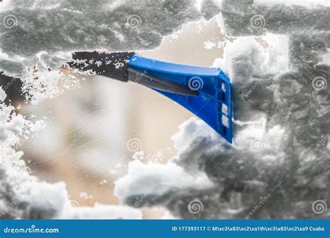 Man Cleaning His Car From Snow Stock Image Image Of Morning Hand