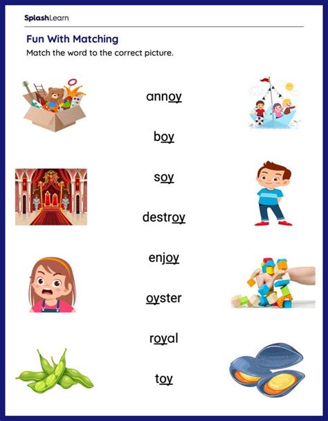 Match The Oy Sound Ela Worksheets Splashlearn