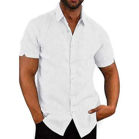 Mens Button Down Short Sleeve Linen Shirts