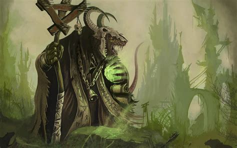 2K, horns, warhammer, skaven, skulls, fantasy, rat, art, artwork, seer, staff HD Wallpaper