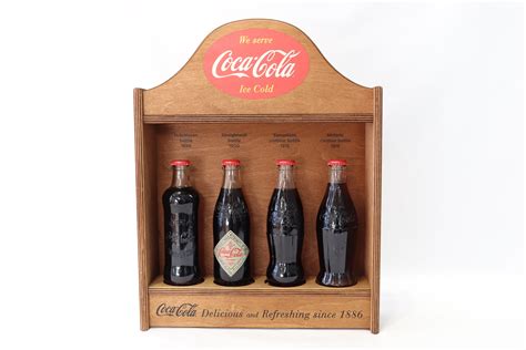 Vintage Coca Cola Bottles With Wooden Display Stand Coca Cola Etsy