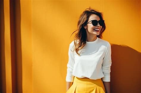 Portrait Of Beautiful Smiling Brunette Model Dressed In Summer Hipster