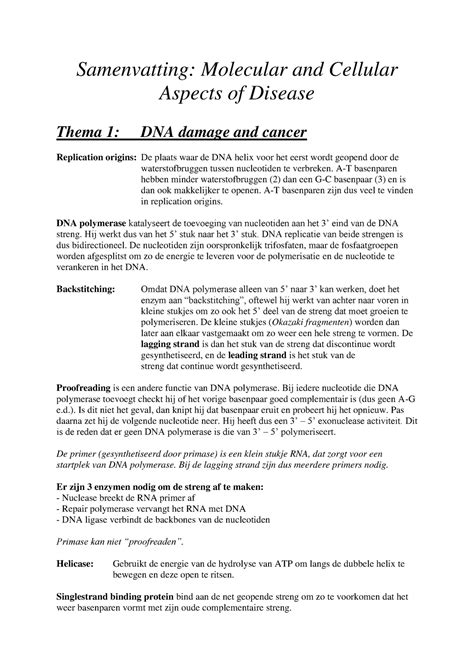 Samenvatting Mechanisms Of Disease 2 Molecular And Cellular Aspects Of