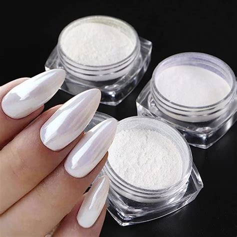 Gzmayuen Poudre Effet Sirene Ongle Pcs Blanc Moonlight Perle Aurora