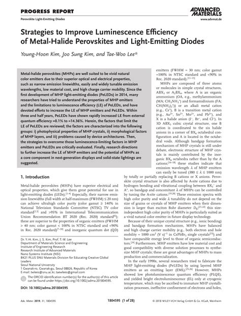 Strategies To Improve Luminescence Efficiency Of Metal‐halide