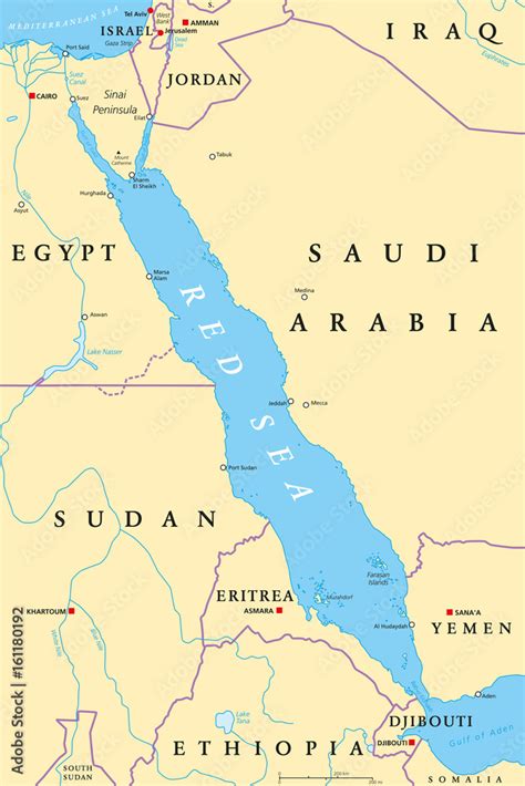 Red Sea Region Political Map With Capitals Borders Important Cities