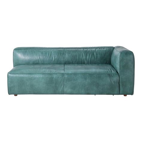 Seaside Teal Blue Leather Sofa (Right Arm) | Chairish