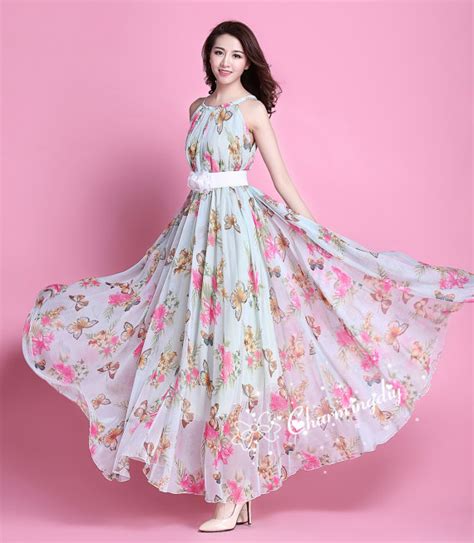 29 Colors Chiffon Butterfly Pink Flower Long Party Evening Wedding