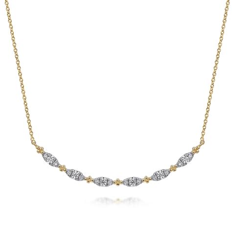 K Yellow Gold Curved Bujukan Bar Diamond Necklace