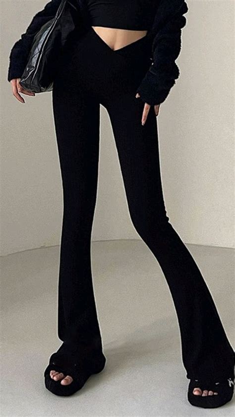 Strechy Ribbed Flare Leg Pants Outfits With Leggings Flare Pants