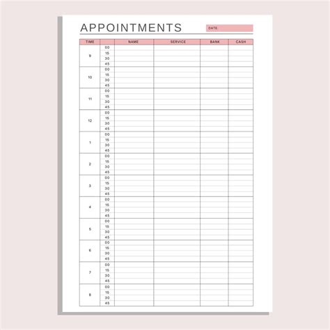 15 Minute Interval Appointment Book Printable Appointment Tracker Daily