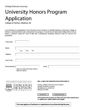 Fillable Online View Fdu University Honors Program Application