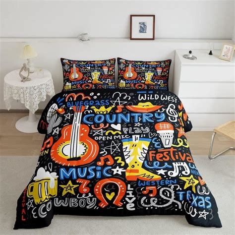 Housse de couette 240 220 taie Dessin animé guitare King Size aquarelle