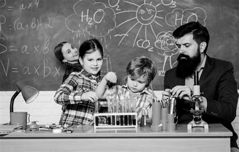 Teacher Man With Little Boy Father And Son At School Little Kid