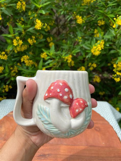 Hand Made Ceramic Mushroom Mug Cup S Vibe Porcelain Clay Etsy