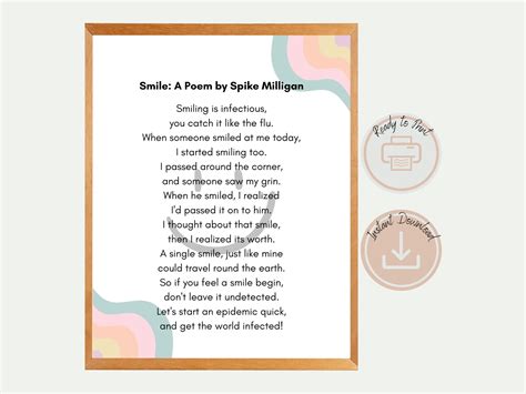 Smile A Poem By Spike Milligan Feelings Poster Handout School