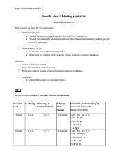 CaylaHusmillo ONLINE Specific Heat And Melting Points Docx Name