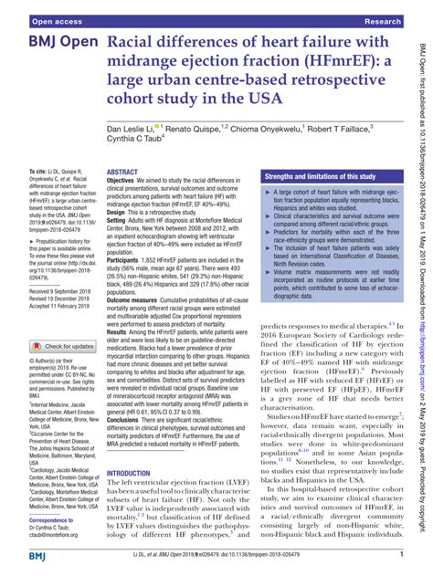 PDF Racial Differences Of Heart Failure With Midrange Ejection