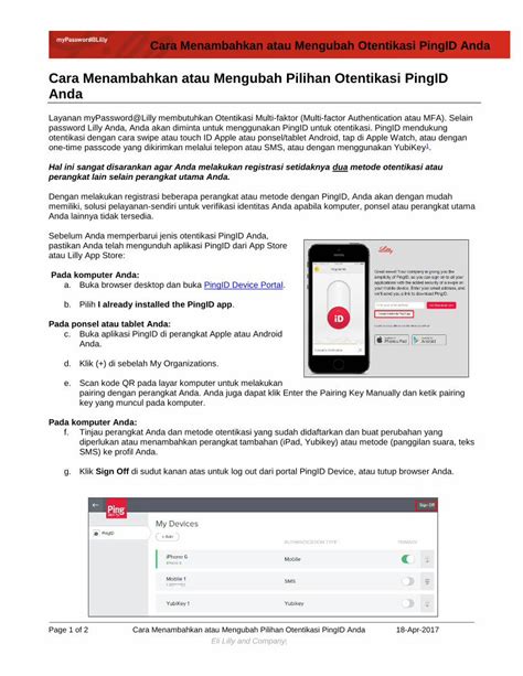 Pdf Cara Menambahkan Atau Mengubah Pilihan Otentikasi Pingid Anda