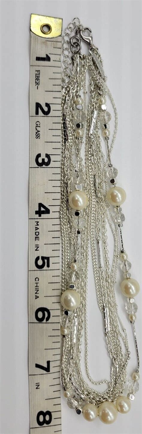 Multi Strand Silver Tone Necklace Monet With Faux Pea Gem