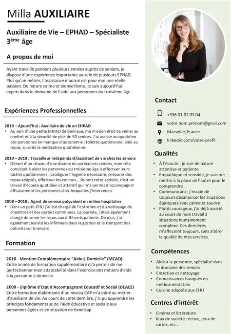 Exemple De CV Auxiliaire De Vie GRATUIT