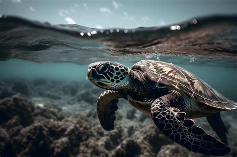 Ilustra O Gerada Por Ia De Uma Tartaruga Marinha Nadando Debaixo D