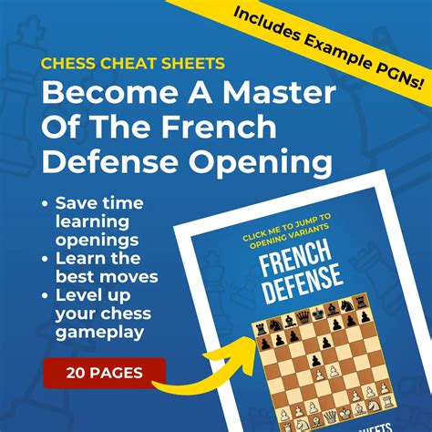 french defense chess opening cheat sheet interactive  printable