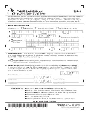 Fillable Online Uspsoig Form TSP 3 Designation Of Beneficiary Office