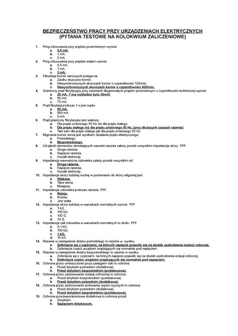 Egzamin 10 Lipiec 2015 Pytania I Odpowiedzi PRACY PRZY ELEKTRYCZNYCH