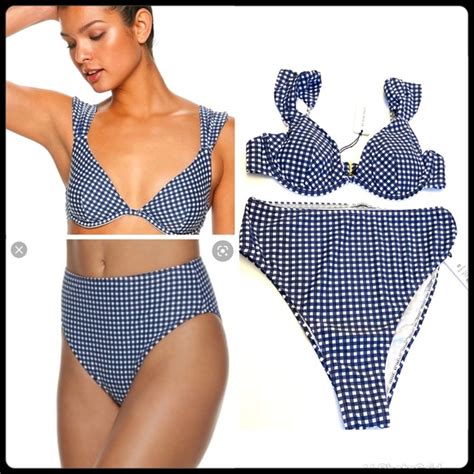 WeWoreWhat Swim We Wore What In Gingham Bikini Navy Emily Allie