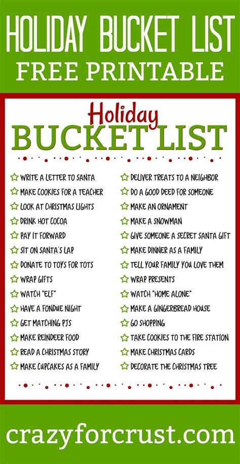 Holiday Bucket List Free Printable Crazy For Crust