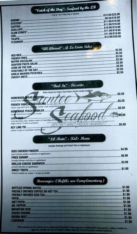 Menu at Santee Seafood Bistro pub & bar, Santee, 648 Bass Dr