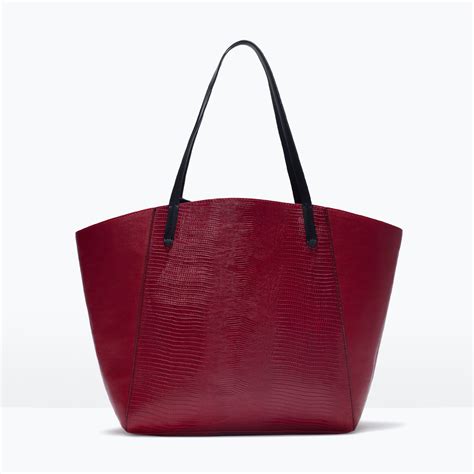 Zara Combined Shopper Bag In Red Lyst