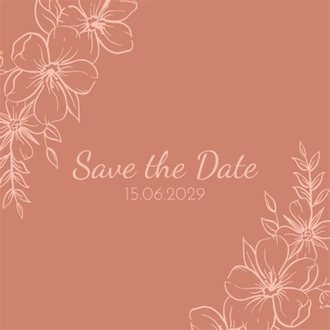 Quadratische Save The Date Karte In Terrakotta Mit Line Art Blumen